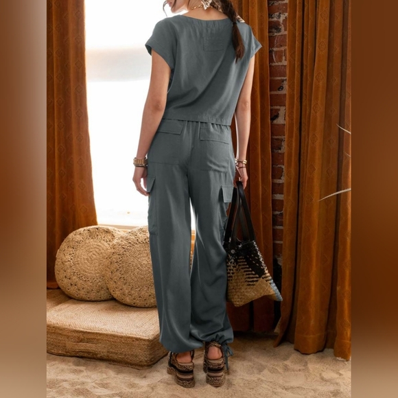 #628 🛑45 S,L Boho Fabulous High Waist Drawstring Cargo Pants - Picture 11 of 12